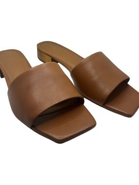 Anthropologie Tan Leather Open-Toe Slide Mules